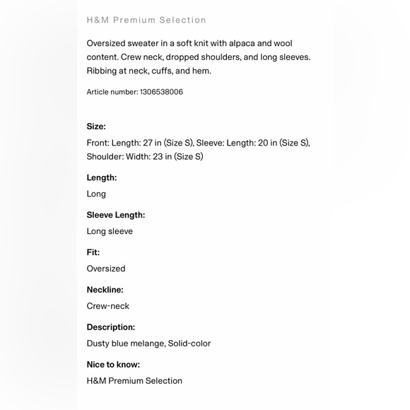 H&M PREMIUM COLLECTION OVERSIZED ALPACA-BLEND SWEATER Sz SMALL NWT - Picture 4 of 6